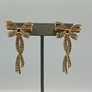 3/$30 Sugarfix Bow Earrings Gold  Rhinestone Dangle Drop Pierced Coquette Girl
